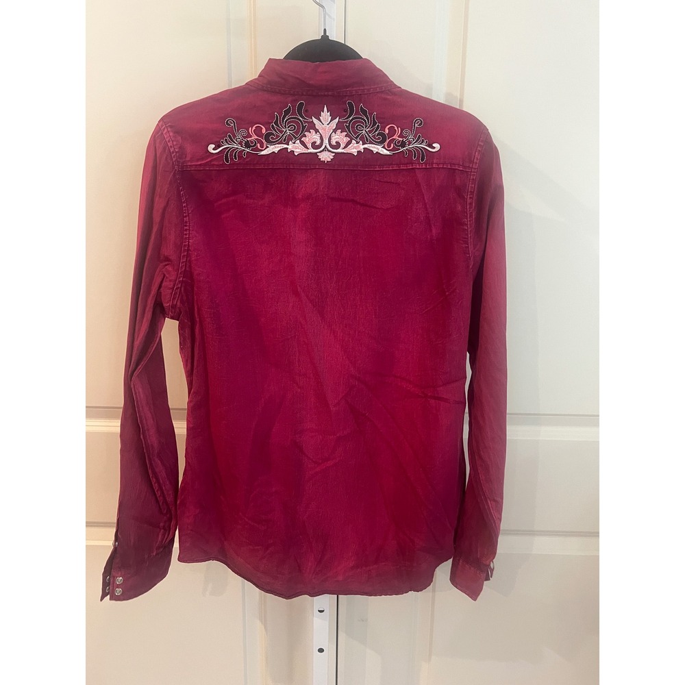 Cowgirl Legend Magenta Pink Embroidered Western Snap Shirt Women Medium - Picture 3 of 9